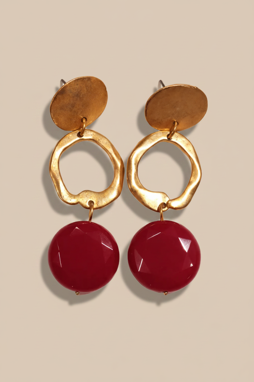 Figus Snake Earrings in Fuchsia Agate, Silver, Stones
