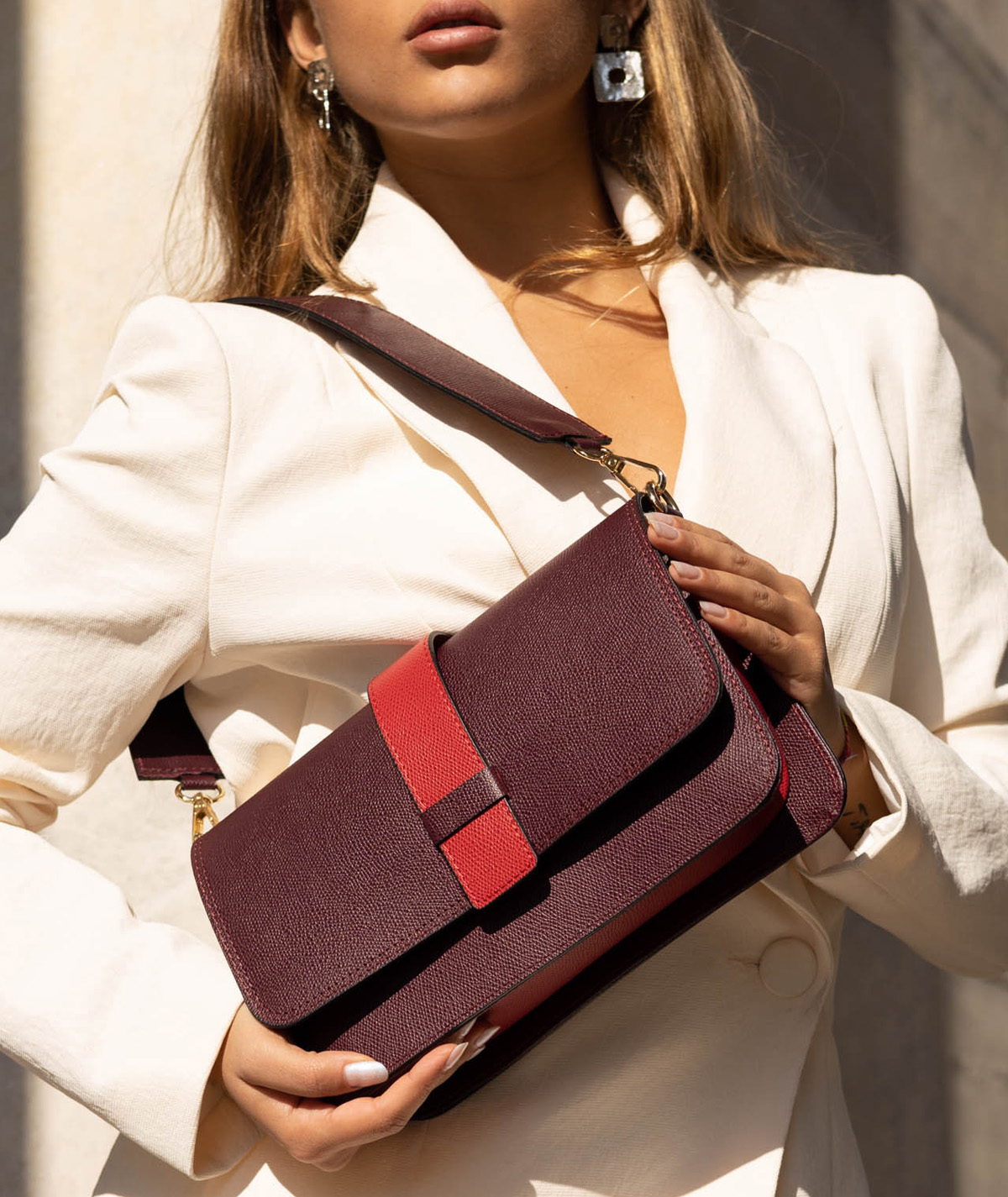 Savette Symmetry 19 Leather Shoulder Bag - Burgundy | Editorialist